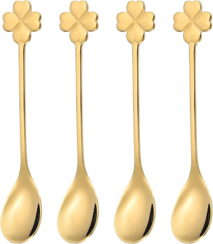 PATIKIL 4pcs Coffee Spoons, Four Leaf Grass Tea Spoons 304 Stainless Steel by PATIKIL
