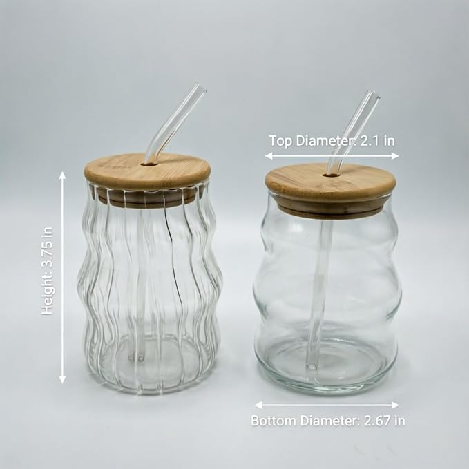 18 Oz Vintage Ribbed Glass Cups 2 Pack, Wave Bubble Design | Textured Glass - Image 4