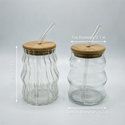 18 Oz Vintage Ribbed Glass Cups 2 Pack, Wave Bubble Design | Textured Glass - Image 4