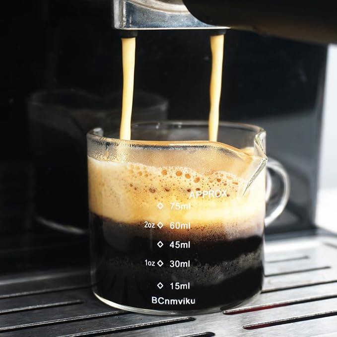 BCnmviku 2 Pack Double Spouts Measuring Triple Pitcher Milk Cup 75ML Espresso - Image 3