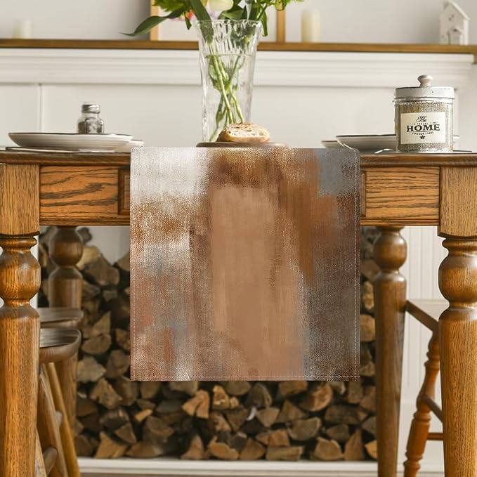 Artoid Mode Brown Abstract Modern Art Table Runner, Seasonal Farmhouse Style by ArtoidMode