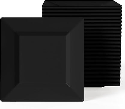 Exquisite Mini Disposable Appetizer Plates - 100 Pack 4.5 In. x 4.5 In. Black Plastic Dessert Plates - Elegant Design for Weddings, Birthdays, and Formal Parties - Stackable and Convenient - BPA Free