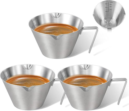 3 Pc Stainless Steel Espresso Shot Cups, 3.4oz/100ml, V-Shaped Mouth by carrottimes