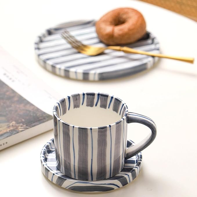 Espresso Cups Ceramic Coffee Mug Series European Striped Dot Coffee Cup And - Image 3