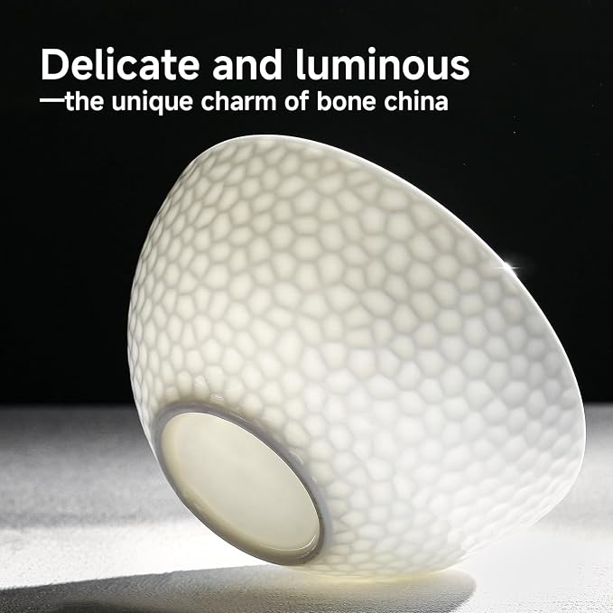 12Pcs Hammered Rim White Bone China Set, Service - Image 5