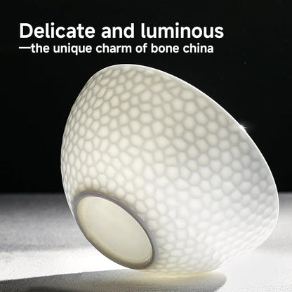 12Pcs Hammered Rim White Bone China Set, Service - Image 5