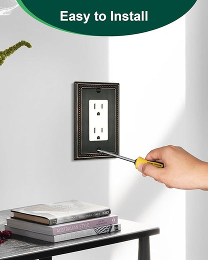 2-Pack Decorator Outlet Cover Plate, Decorative Switch Plates and Outlet Covers, Aged Bronze Metal Wall Plates for Electrical Outlets, Receptacle, GFCI Outlet, Dimmer Switch