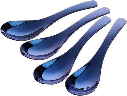 Blue Soup Spoons, Stainless Steel Polished Thick Heavy Duty Asian Rice Table by Unknown