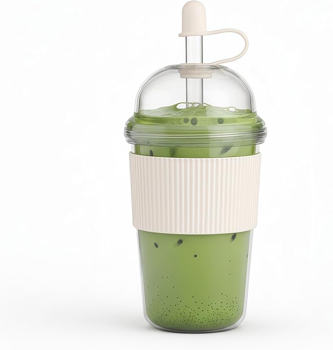 Reusable Iced Coffee Cups with Lids and Straws 17oz, Boba Cup with Straw by kuoleopa
