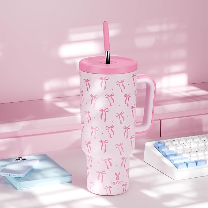Meoky 40 oz Tumbler with Handle and Straw: Stainless Steel Insulated Tumbler - Image 7