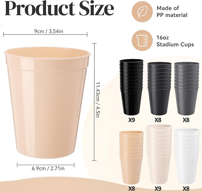 Yungyan 50 Pack, 16 oz Stadium Cups Reusable Plastic Cups, Neutral Colors - Image 2