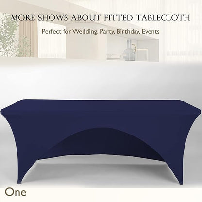 Spandex Table Cover 4 ft. Fitted Polyester Tablecloth Stretch Table Cover Table Topper Open Back - Navy