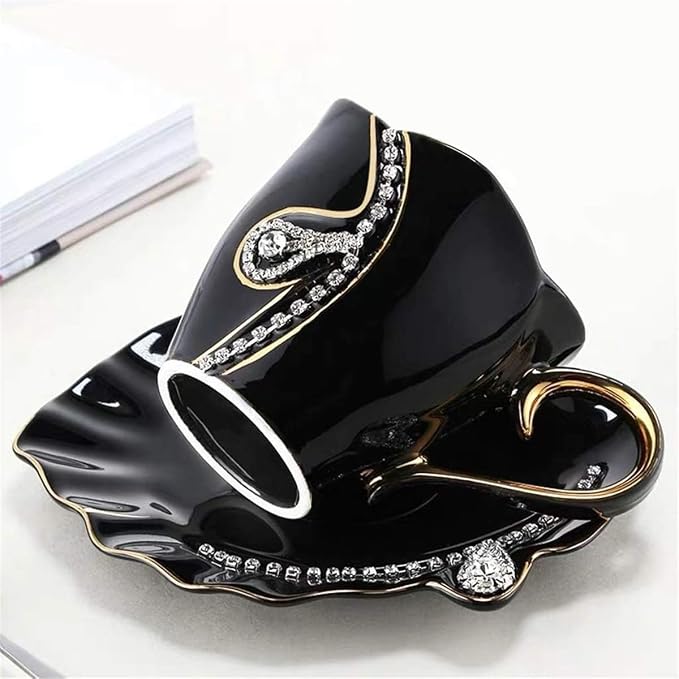 7 Oz Luxury Rhinestone Ceramic Coffee Cup and Saucer Set - Image 5
