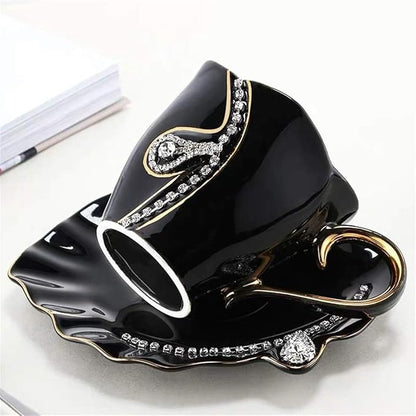 7 Oz Luxury Rhinestone Ceramic Coffee Cup and Saucer Set - Image 5