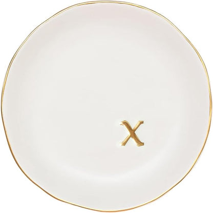 COLLECTIVE HOME - Ceramic Jewelry Tray, Decorative Trinket Dish for Rings Earrings Necklaces Bracelet Watch Keys, Birthday Mother's Day Christmas Gift for Women, 4.75", White Surface (x)