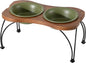 Ceramic 7.1-inch Raised Double-Bowl Set with Non-Slip Stand, 2.5 Cup Food or 24 oz Water Dishes for Medium and Dogs, Wide Opening with Rounded Edges(Olive Green)