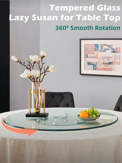 26.7 inch Lazy Susan for Table Top Tempered Glass Rotating Serving Tray for Dining Table, Kitchen Lazy Susan Organizer Spinning Rotating Food Server Party Centerpieces Heavy Duty