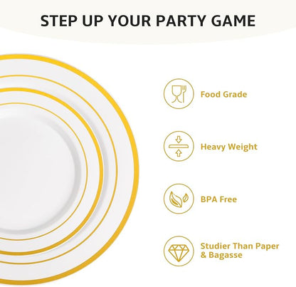 AOZITA 200PCS Gold Plastic Plates Set, Heavy Duty Disposable Plates - Image 3