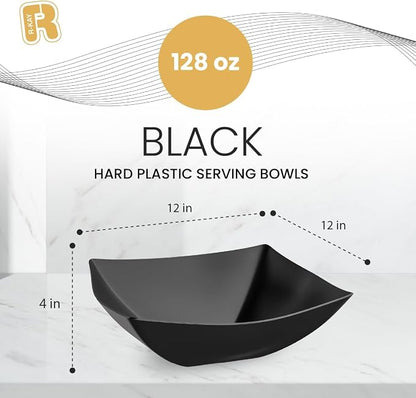 R-kay 6 Pack Square Extra Large Plastic Black Serving Bowls -128 Oz Black - Image 3