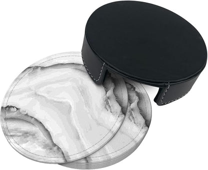 6 Pcs Simple Crystal White Gray Marble Leather Coasters - Image 5