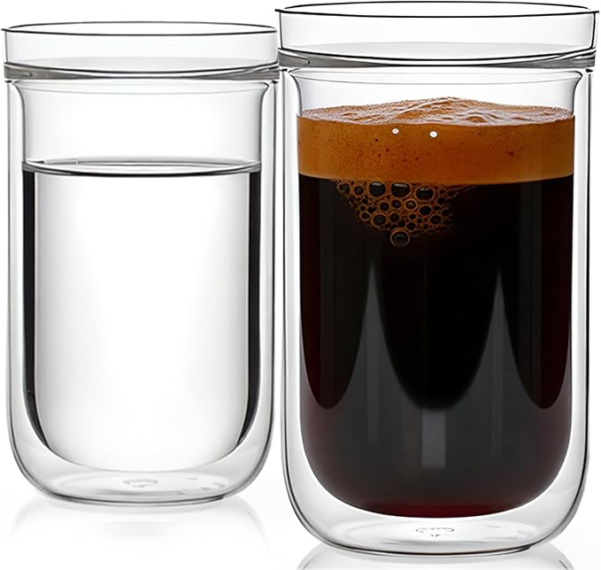 Aquach 12oz Double Walled Glass Coffee Cups Set of 2, Insulated Tumblers | by Aquach