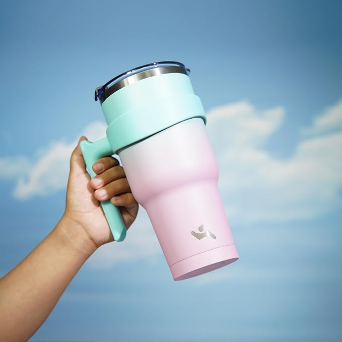 Konokyo 30 oz Tumbler with Handle and Straw, Insulated Travel Mug | Gum; - Image 5
