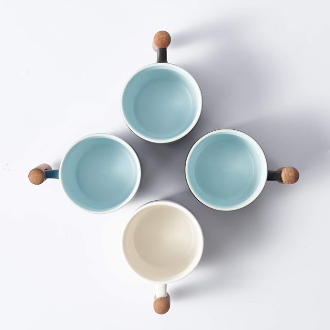 Ceramic Espresso Cups with Wooden Handle Espresso Shot Cups Ceramic Tea Cups - Image 4
