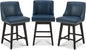 CHITA Counter Height Swivel Bar Stools Set of 3, FSC Certified Upholstered Counter Stools, Modern Swivel Barstools with Wood Legs for Kitchen Island, 26" Seat Height, Faux Leather in Blue