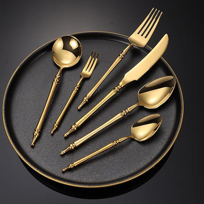 Gold Silverware Set for 10 Premium 18/10 Stainless Steel Flatware Set 40 Piece Include Knives Forks and Spoons Cutlery Utensils Light Luxury Vintage Style for Home Kitchen Christmas Restaurant