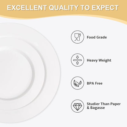 AOZITA 200 PCS White Plastic Plates, Premium Heavy Duty Disposable Plates - Image 3