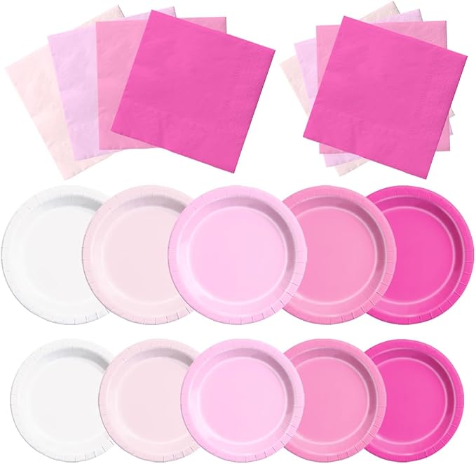CMUSKO Pink Birthday Decorations-60Pcs Light Pink Plates and Napkins Kit Girls by CMUSKO