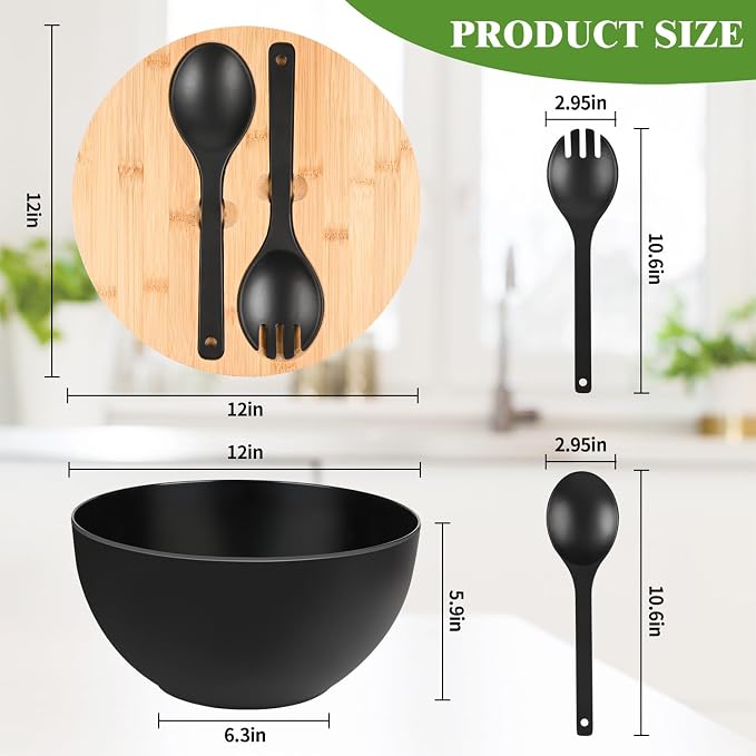 LOVYANXUE Salad Bowl with Lid, Nature Bamboo Mixing and Serving Bowl with Lid - Image 2