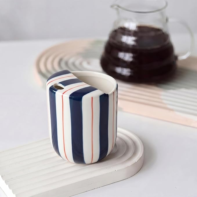 Ceramic Mug with Sip Hole 10 oz Novelty Deep Blue Red Striped Ceramic Coffee - Image 6
