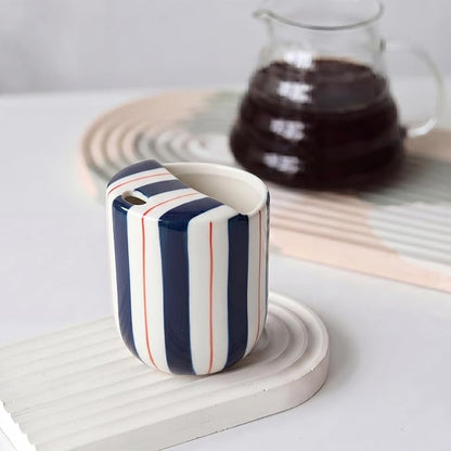 Ceramic Mug with Sip Hole 10 oz Novelty Deep Blue Red Striped Ceramic Coffee - Image 6