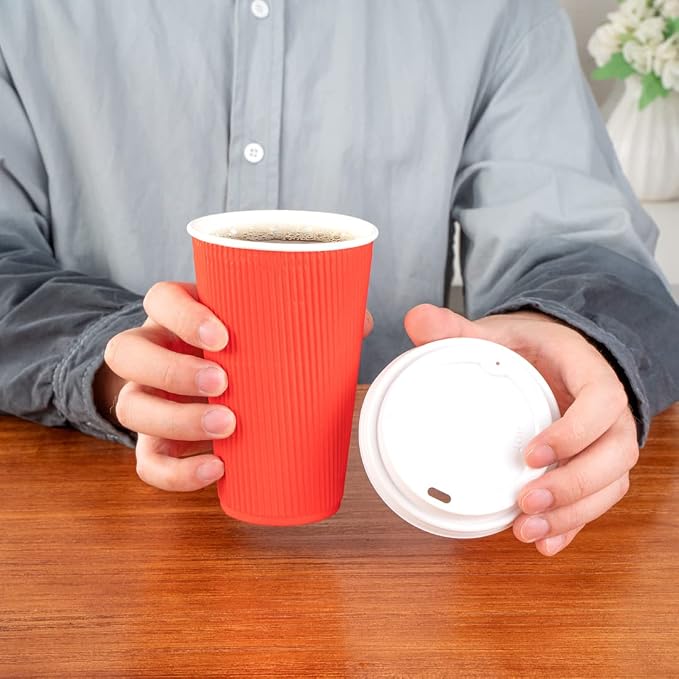 Restaurantware 16 Ounce Ripple Wall Disposable Coffee Cups, 500 Insulated Red - Image 14