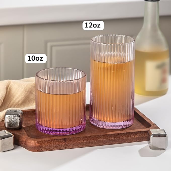 Ribbed Drinking Glasses 8pcs, 12oz and 10oz Glassware, Tumbler Glasses Cup Set - Image 5