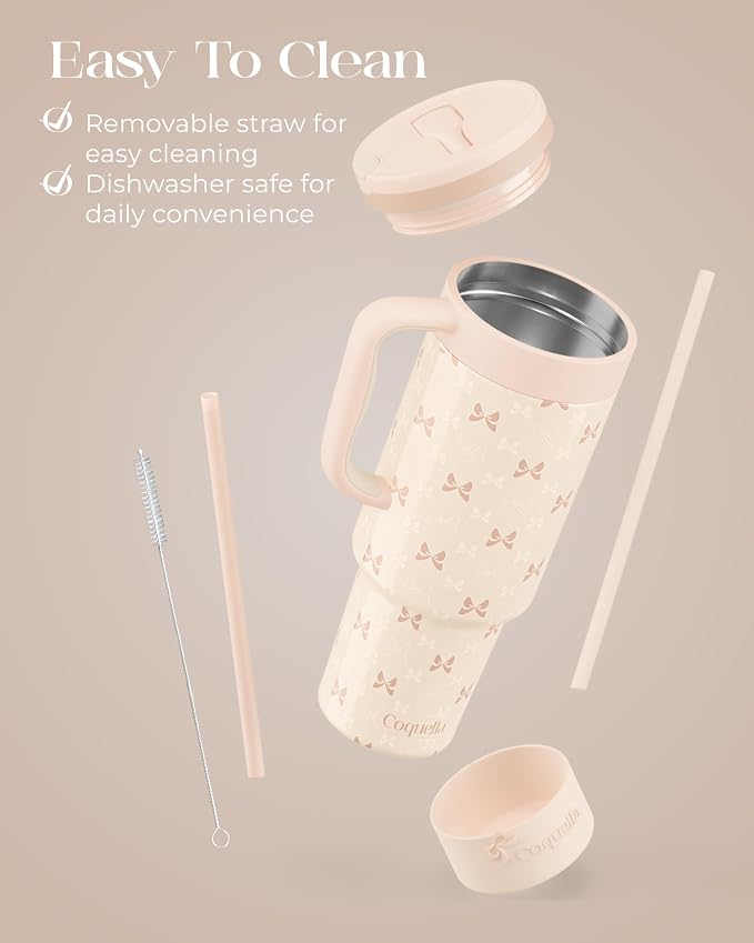 40 oz Insulated Tumbler with Handle and Push-Button Straw Lid, Stainless Steel - Image 6