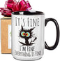FALJIOK I'm Fine Everything is Fine Coffee Mug 15oz Funny Sarcastic Cat Mug by FALJIOK