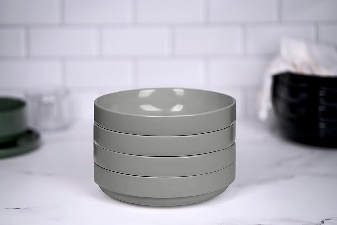 KooK Ceramic Large Pasta Bowls, Microwave and Dishwasher Safe, Shallow Serving - Image 2