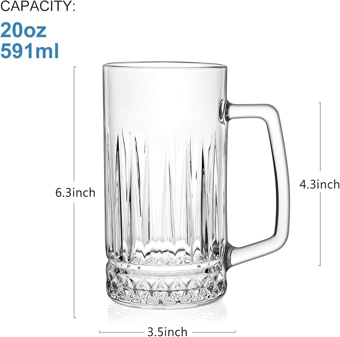 Beer Mugs For Freezer, 20 oz Large Heavy Glass Mugs - Image 2