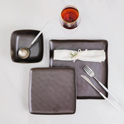 Stone lain Grace Square Stoneware Dinnerware Set, 24 Piece Service For 8, Brown