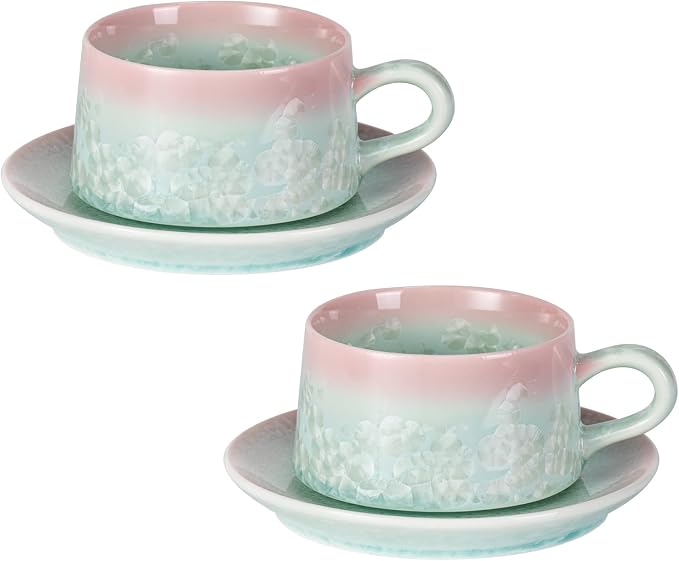 KAMMAK Tea Cups and Saucers Set of 2, 7.7 oz Glaze Coffee Mugs, JX001 | by KAMMAK