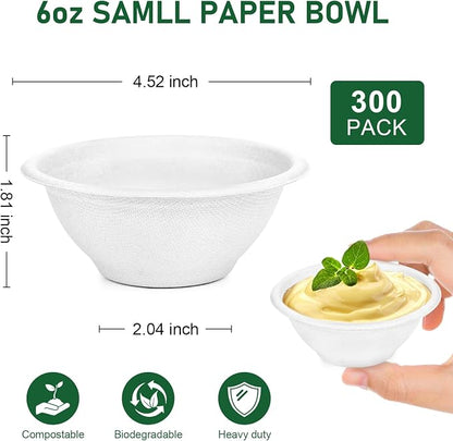 6 oz Disposable Bowls, 300 Pack Compostable Small Paper Bowls | Biodegradable - Image 7