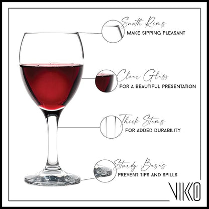 Vikko 11.5 Oz Wine Glasses Set of 12, Stemmed Wine Glasses for Red and White Wine, Thick and Durable Wine Glasses, Copas De Vino, Small Wine Glasses with Stem