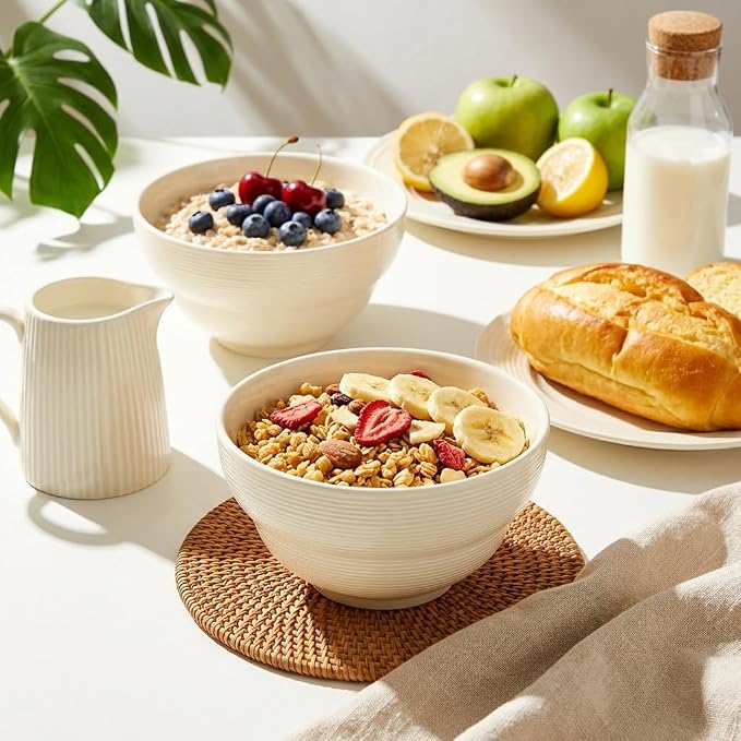 Ceramic Cereal Bowls Set of 6, 24.5 oz Soup Bowls, 6 Inch | Stackable ceramic - Image 3