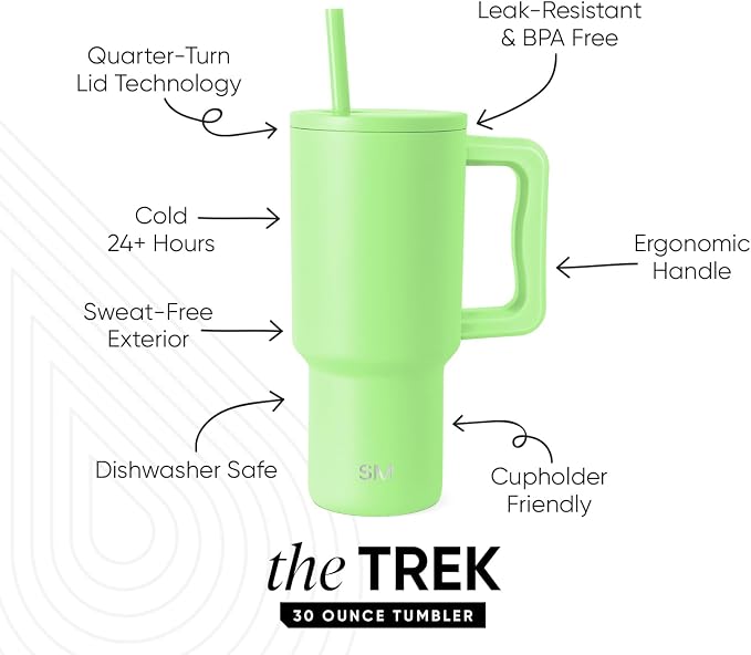 Simple Modern Tumbler with Handle and Straw | 30oz | Green | Trek Tumbler - Image 2