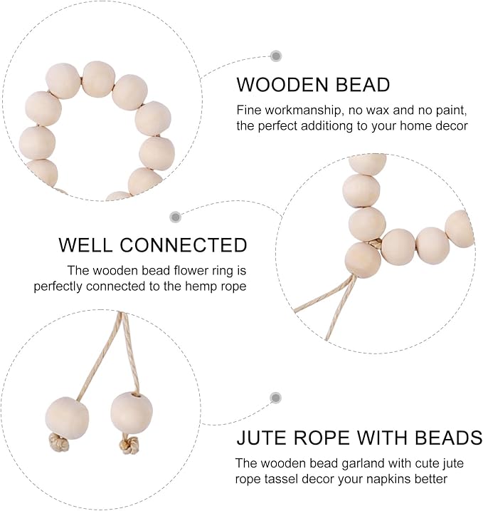 Rustic Wooden Bead Napkin Rings Set of 8, Natural Farmhouse Napkin Rings - Image 4