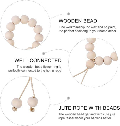 Rustic Wooden Bead Napkin Rings Set of 8, Natural Farmhouse Napkin Rings - Image 4