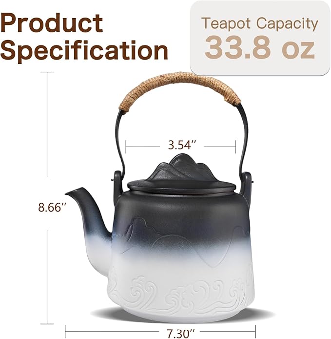 ZENS Ceramic Teapot with Infuser, 33.8oz Japanese Teapot - Image 4