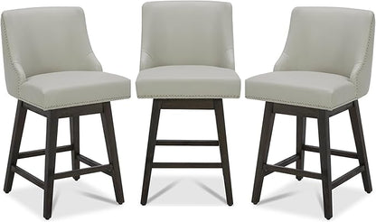 CHITA Counter Height Swivel Bar Stools Set of 3, FSC Certified Upholstered Counter Stools, Modern Swivel Barstools with Wood Legs for Kitchen Island, 26" Seat Height, Faux Leather in Creamy Grey
